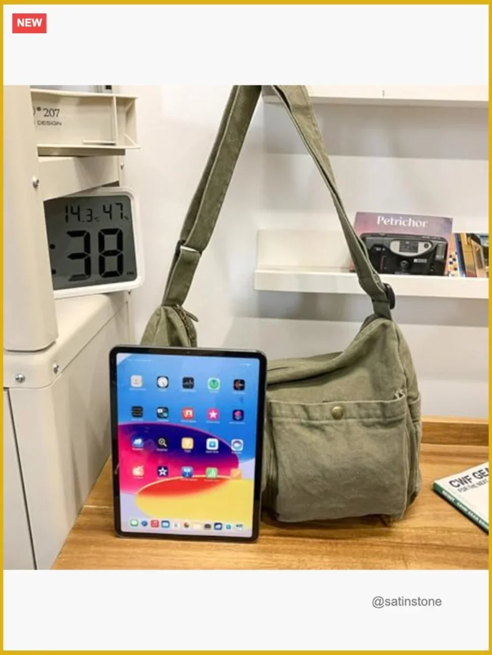 Canvas Messenger Bag Crossbody Tote with Multiple Pockets for Work School Travel